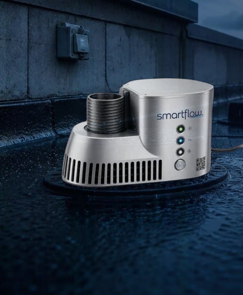 SmartFlow Add-on unit mounted on an existing roof drain